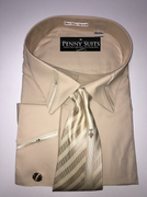 "ULTIMATE" 6XL 22 Tan Beige with Fashion Accents on Cuffs-Collar 4 pc. Dress Shirt Set