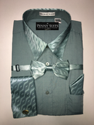 "ULTIMATE" 2X-Large 18.5 Teal (Green/Blue) with Matching Paisley Accents on Cuffs-Collar-Bow Tie 4 pc. Dress Shirt Set