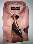 "ULTIMATE" XL 17.5 (6/7) Shadow Stripe Detailed Peach 4 pc. Dress Shirt Set