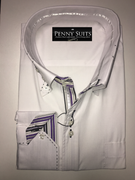"ULTIMATE" 2XL 18.5 White Fashion Sport Shirt with Accenting Lilac Placket Design