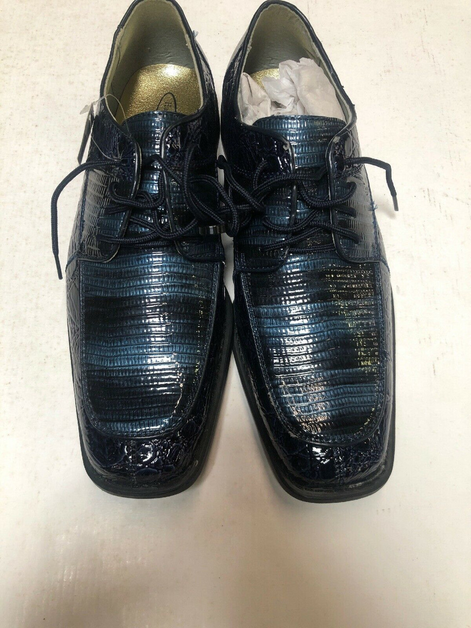 *ULTIMATE* Men’s Navy Shiny Dress Shoes Wide Toe Formal Business FREE