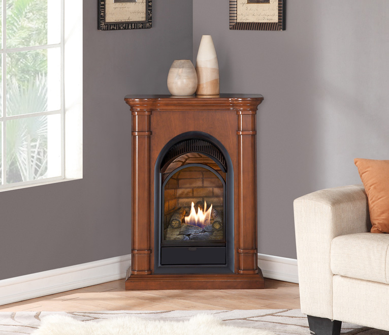 Duluth Forge Dual Fuel Ventless Fireplace With Mantel - 15,000 BTU, T-Stat, Apple Spice Finish