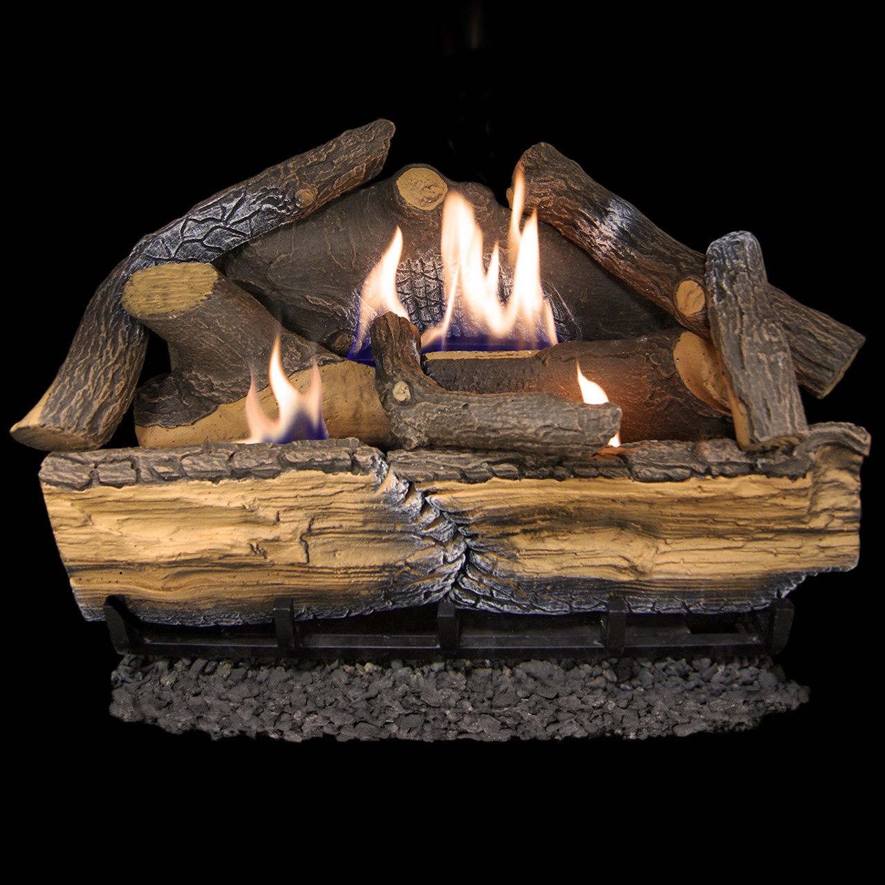 Vented Gas Fireplace Log Set Dual-Burner Heater Decorative Fire Rocks 24 in. 