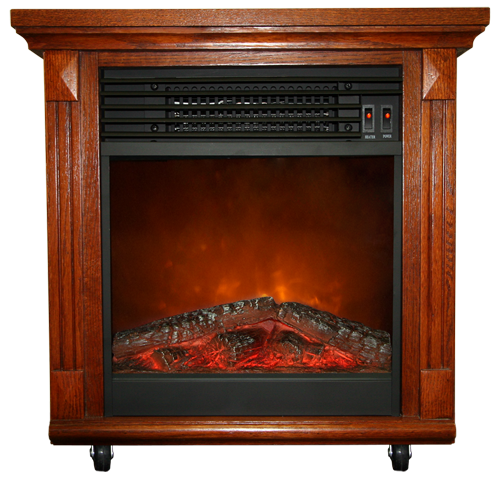 20" Compact Cherry Oak Electric Fireplace With Caster Wheels - Factory Buys Direct