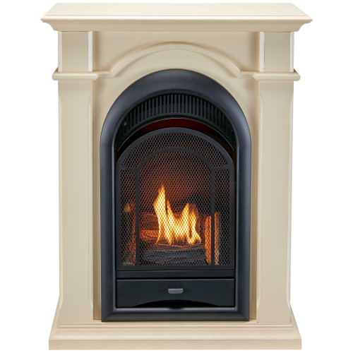 ProCom’s Dual Fuel Ventless Gas Fireplaces are an excellent alternative to traditional wood fireplaces. This fireplace with mantel features a stylish arched design complete with 15,000 BTU of dancing yellow flames and realistic looking hand painted logs.