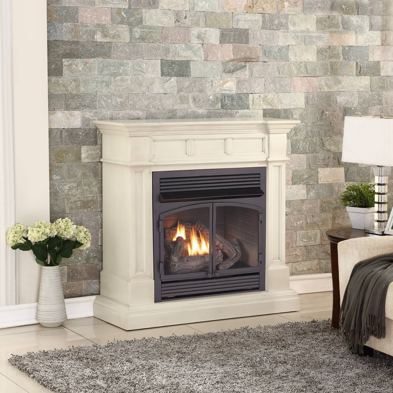 ProCom Dual Fuel Vent Free Gas Fireplace System - 32,000 BTU, T-Stat  Control, Antique White Finish - Model# FBNSD400T-2AW - Factory Buys Direct