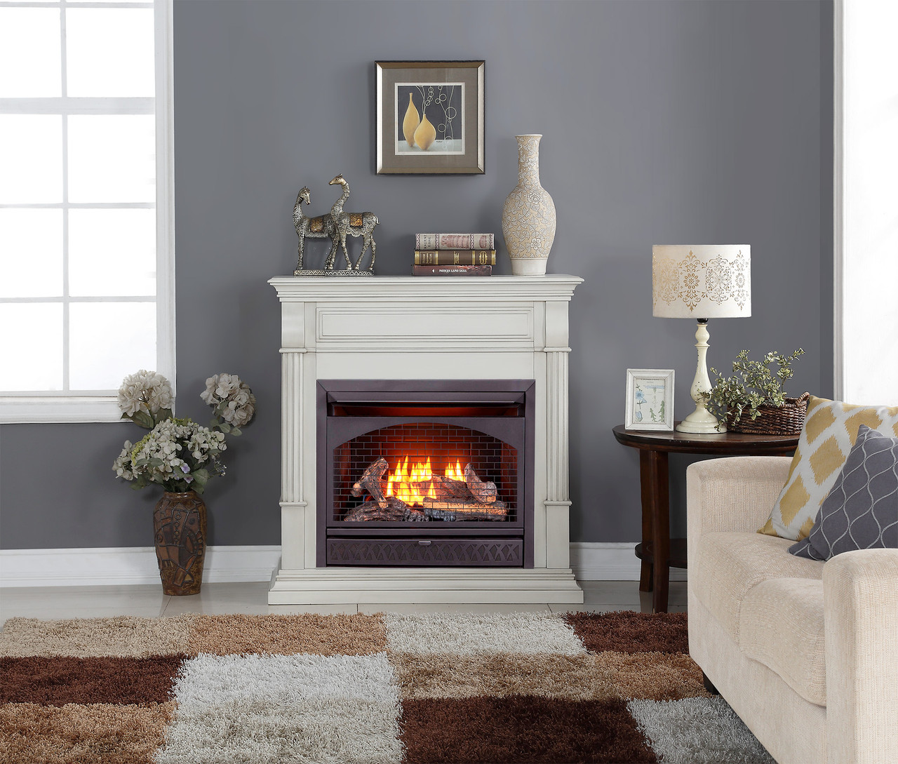 ProCom FBNSD28T-2AW, Vent Free Fireplace System, Fireplace: FBNSD28T and  Mantel: CM300-2-AW, Antique White - Factory Buys Direct