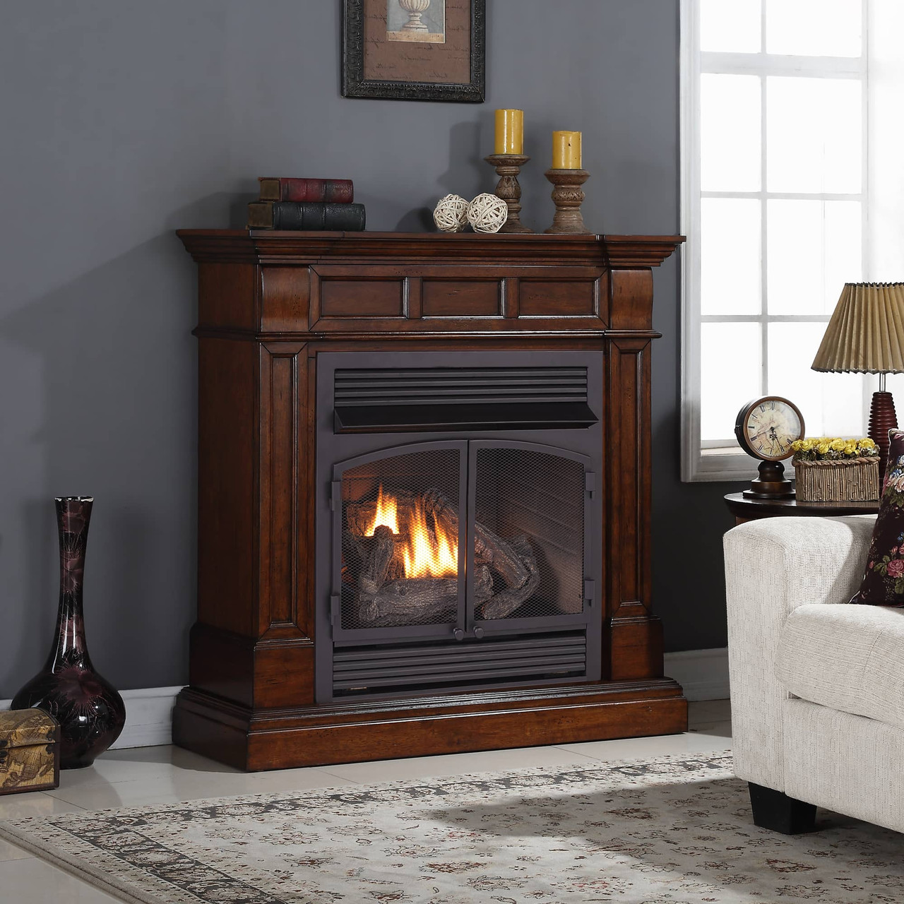 ProCom Dual Fuel Vent Free Gas Fireplace System - 32,000 BTU, Remote  Control, Auburn Cherry Finish - Model# FBNSD400RT-2AC - Factory Buys Direct