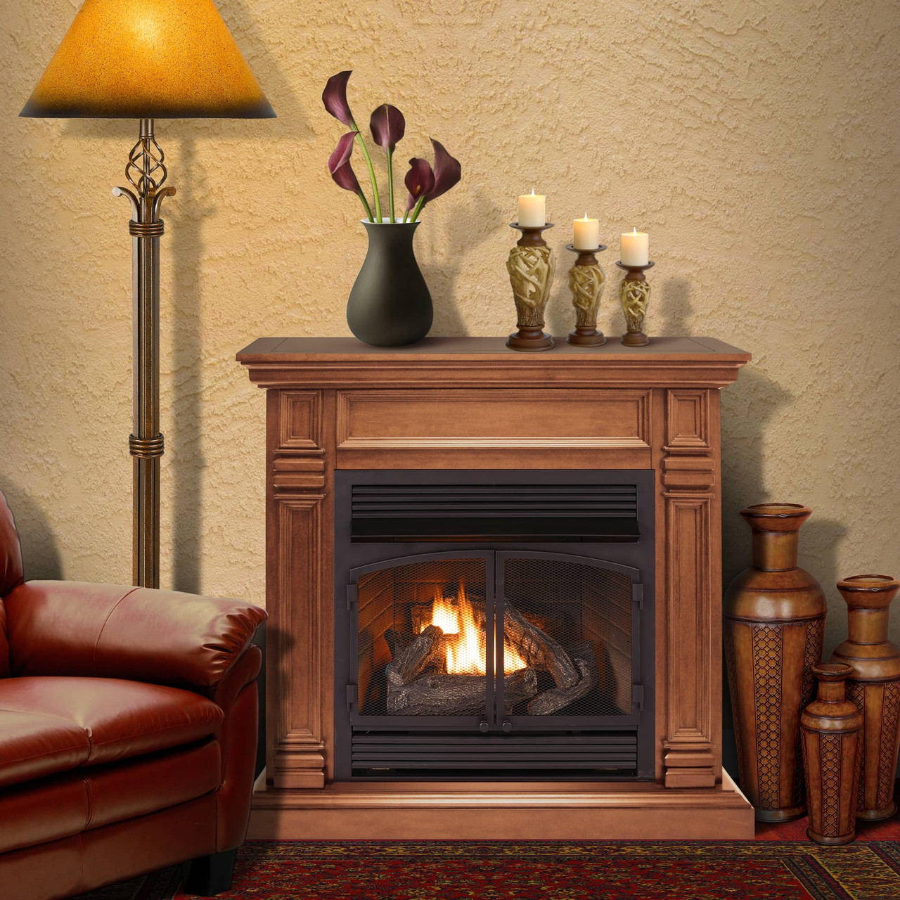 ProCom Dual Fuel Ventless Gas Fireplace System - 32,000 BTU, Remote  Control, Apple Spice Finish - Model# FBNSD400RT-2-AS - Factory Buys Direct