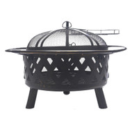Bluegrass Living 30 Inch. Roadhouse Steel Deep Bowl Fire Pit with Swivel Height Adjustable Cooking Grid, Weather Cover, Spark Screen, Log Grate, Ember Catcher, and Poker, Model# BFPW30RH