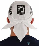 Back view of American Made POW MIA black on white du rag (skull caps, doo rags) from Forever And Always in Farmerville, LA.