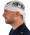 Side view of American Made POW MIA black on white du rag (skull caps, doo rags) from Forever And Always in Farmerville, LA.