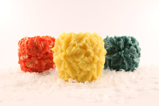 Beeswax Solid Holly Ball Pillar Candles in Assorted Colors
