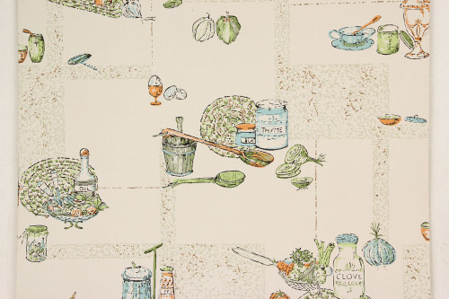 1970s Vintage Wallpaper Aqua and Orange Kitchen
