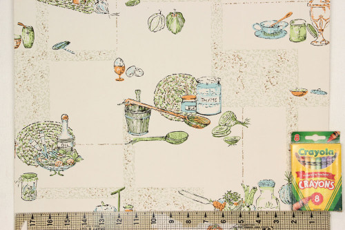 1970s Vintage Wallpaper Aqua and Orange Kitchen