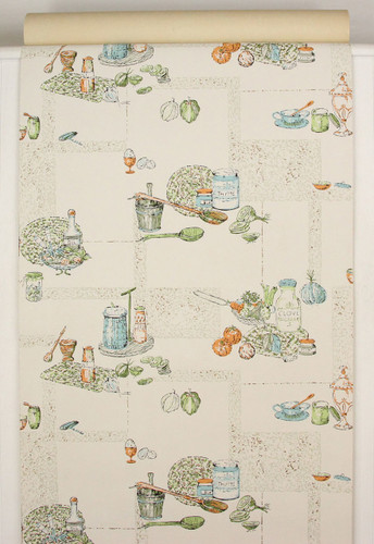 1970s Vintage Wallpaper Aqua and Orange Kitchen
