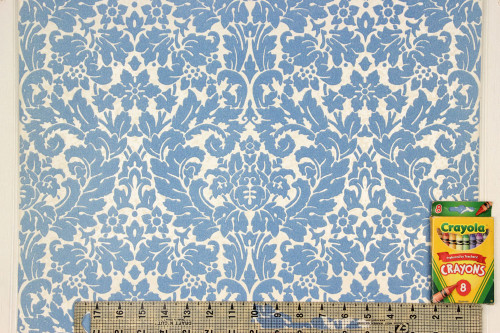 1970s Vintage Wallpaper Blue Flocked Damask