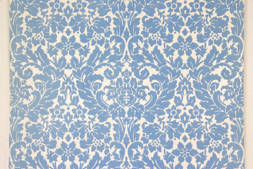 1970s Vintage Wallpaper Blue Flocked Damask