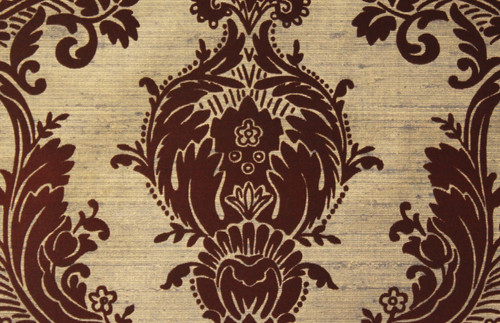 1970s Vintage Wallpaper Brown and Gold Flocked Large Damask Design
