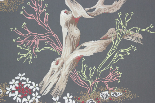 1940s Vintage Wallpaper Driftwood and Sea Shells