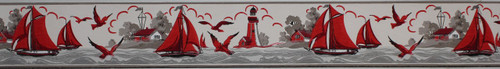 Duro Vintage Wallpaper Border Lighthouse and Sailboats