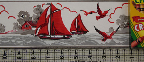 Duro Vintage Wallpaper Border Lighthouse and Sailboats