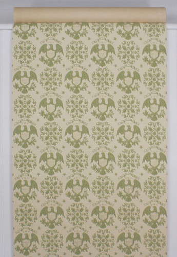 1970s Vintage Wallpaper Eagles and Medallions Americana Gray