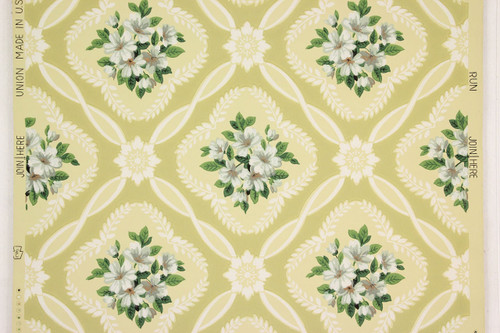 1940s Vintage Wallpaper Bouquets on Yellow