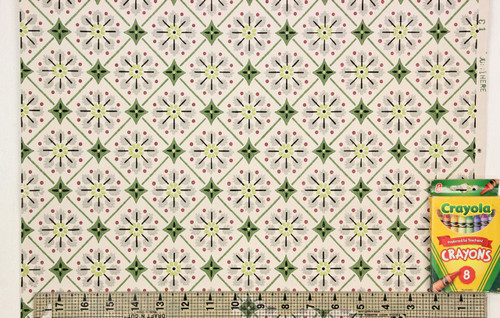 1940s Vintage Wallpaper Green Geometric on White