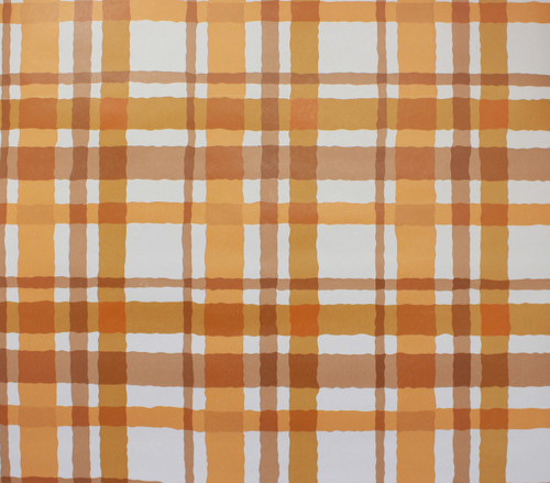 1970s Vintage Wallpaper Orange and Brown Plaid Vinyl