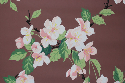 1950s Vintage Wallpaper Pink and White Magnolia