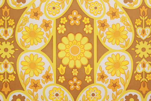 1970s Vintage Wallpaper Retro Mod Yellow Flowers