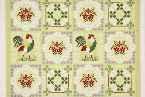 1940s Vintage Wallpaper Roosters on Yellow