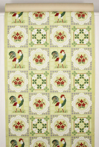 1940s Vintage Wallpaper Roosters on Yellow