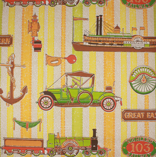 1970s Vintage Wallpaper Cars and Trains