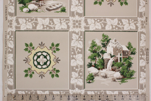 1950s Vintage Wallpaper Watermill Scenic