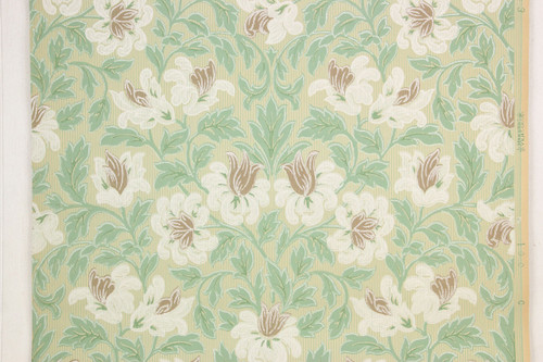 1930s Vintage Wallpaper White and Brown Flowers