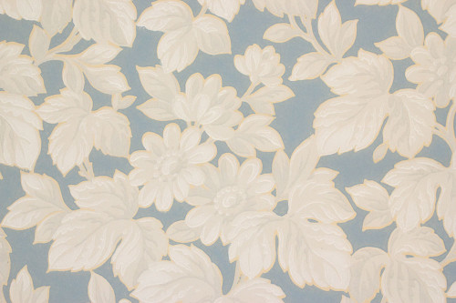 1930s Vintage Wallpaper White Flowers on Blue