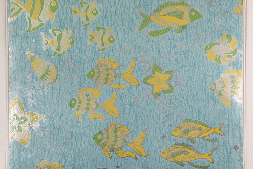 1970s Vintage Wallpaper Fish on Foil