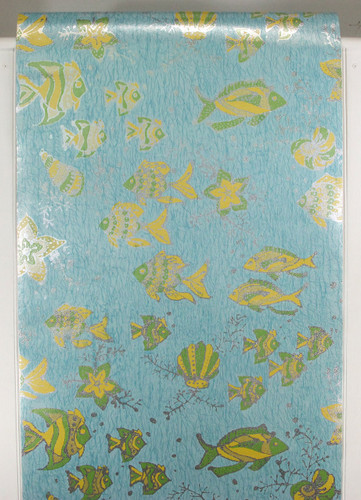 1970s Vintage Wallpaper Fish on Foil