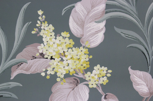 1950s Vintage Wallpaper Yellow Flowers and White Leaves on Green