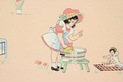 1940s Vintage Wallpaper Childrens Nursery on Pink