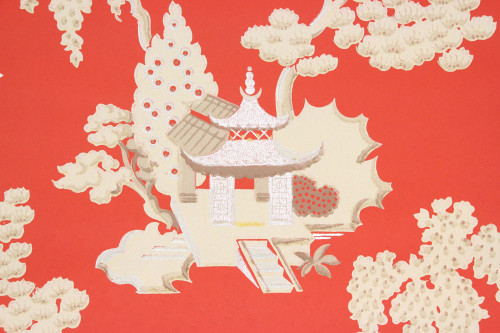 1950s Vintage Wallpaper Red Chinoiserie
