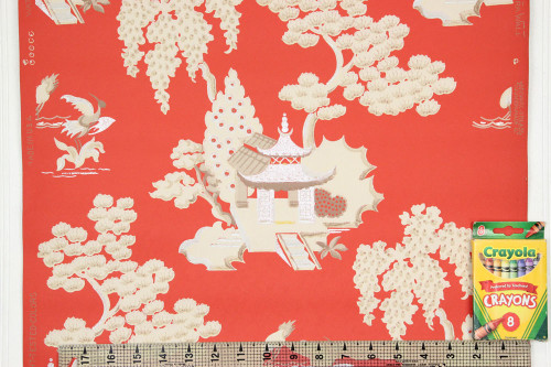 1950s Vintage Wallpaper Red Chinoiserie