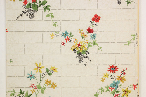 1930s Vintage Wallpaper Flower Bouquets on Tile