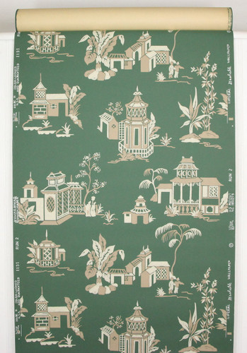 1950s Vintage Wallpaper Green Chinoiserie