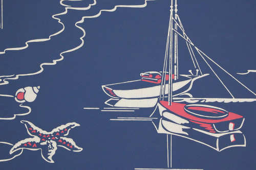 1950s Vintage Wallpaper Sailboats on Blue