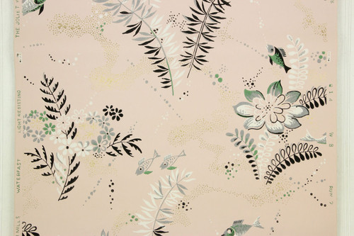 1940s Vintage Wallpaper Fish on Pink