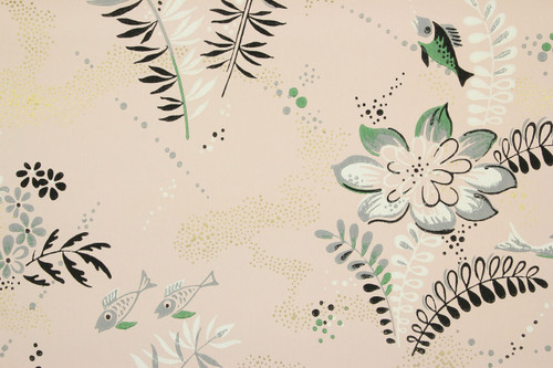1940s Vintage Wallpaper Fish on Pink