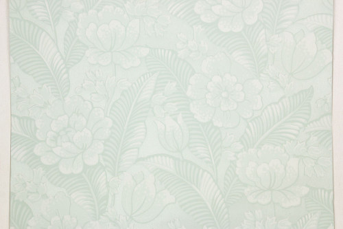 1960s Vintage Wallpaper Large White Flowers on Light Green